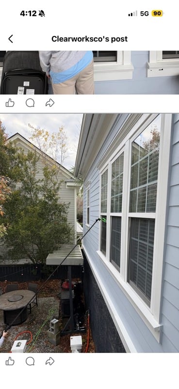 Freshly cleaned siding on a Charleston home after exterior washing.